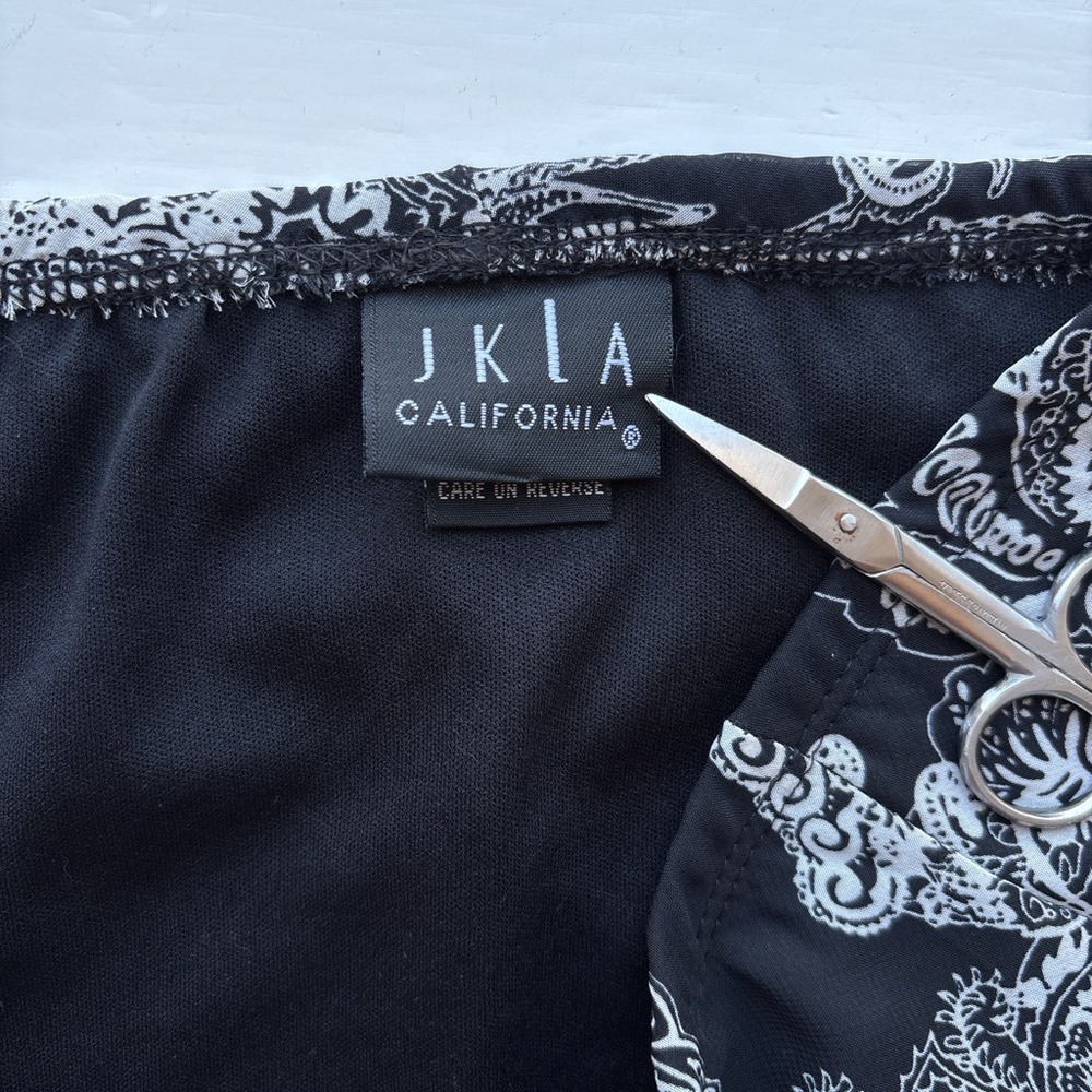 Women XL Midi Skirt Black White Paisley Boho Y2K Pleat Floral Chiffon Whimsygoth - Picture 4 of 7